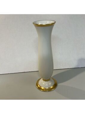 Furstenberg Germany Porcelain Bud Vase White Gold Rims